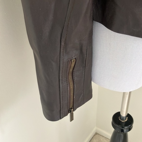 Arden B brown leather moto jacket coat medium - Picture 6 of 13